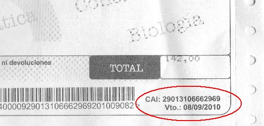 Una factura impresa con su número de CAI y su vencimiento
