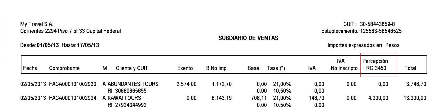 subdiario de ventas con percepciones