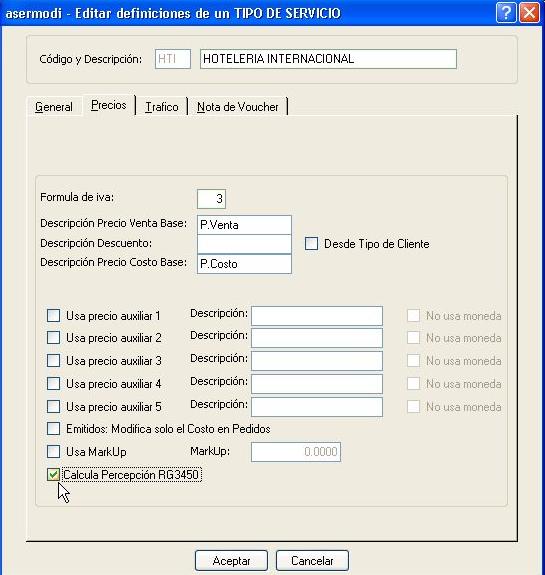 calcula percepción para un tipo de servicio